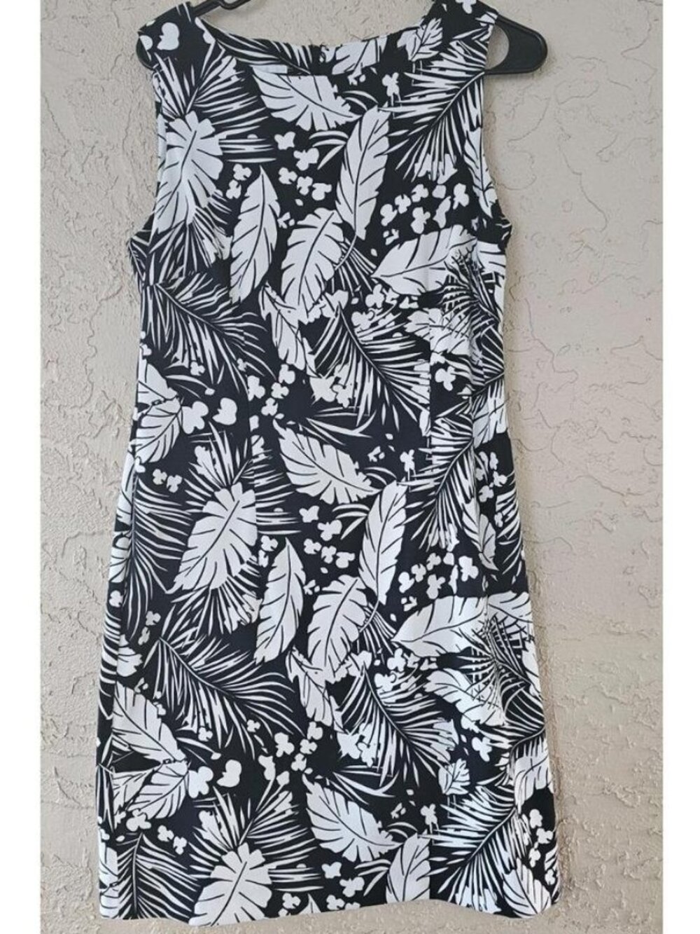 Dressbarn Womens Black White Tropical Palm Leaf Sleeveless Sheath Dress Size 12